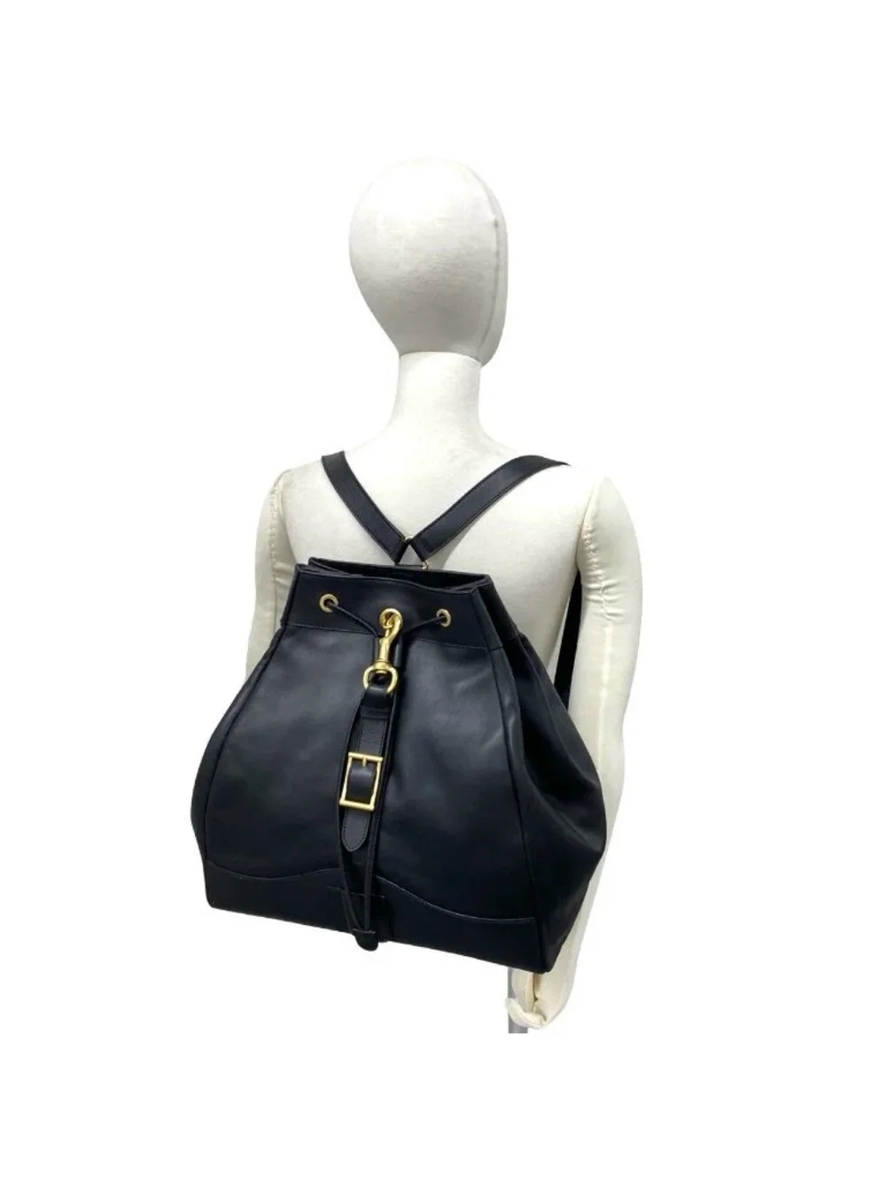 Gucci Vintage Logo Leather Drawstring Backpack Black